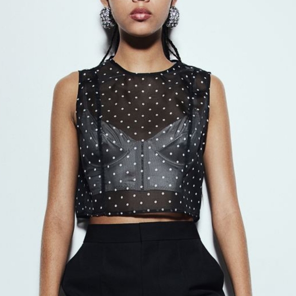 Divided Tops - Organza Sleeveless Short Crop Top with Open Back